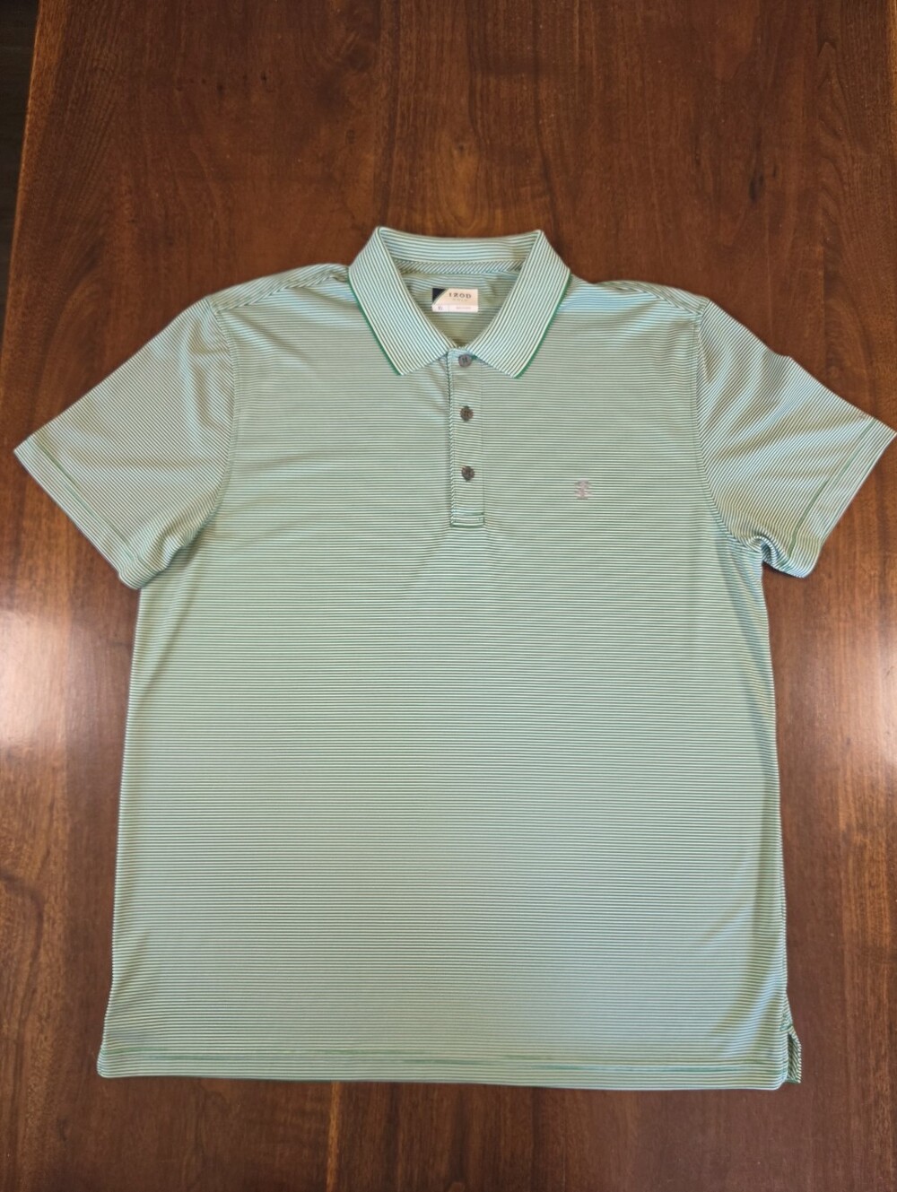 Izod Men's Striped Golf Shirt Polo Short Sleeve Green And White Stripes Size XL